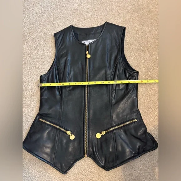 Siena Studio Vintage Leather Gold Accent Full Zip Black Vest Women’s Size Small - Picture 8 of 13